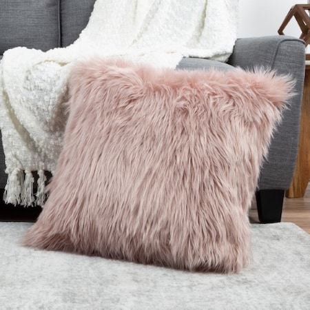 Hastings Home 22-Inch Square Faux Fur Pillow, Pink 646904JFT